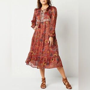 FRYE AND CO. Burgundy Floral Long Sleeve Dress